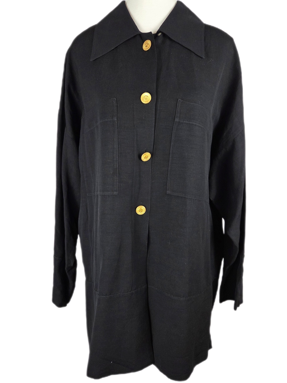 Vintage Louis Féraud Black Shirt Jacket Made in Germany Signature Sun Gold Butto